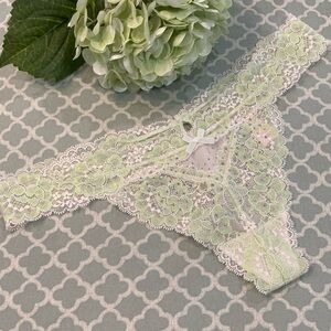 Vintage Victoria’s Secret Dream Angels Rhinestone Green White Lace Thong VString